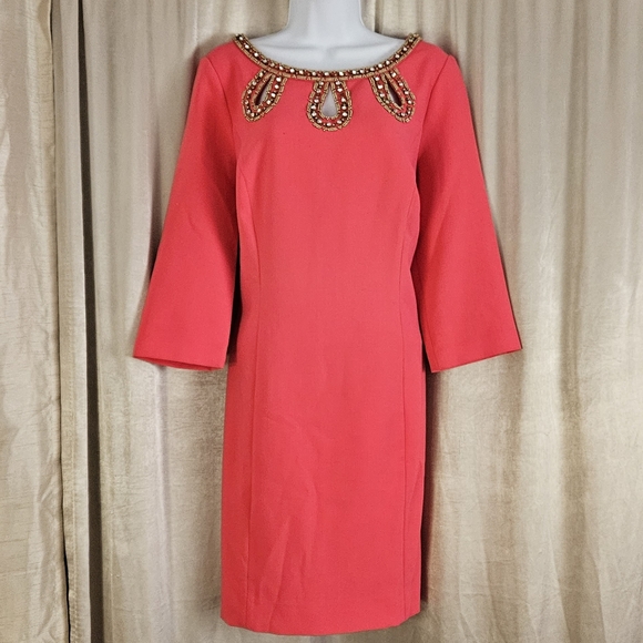 Lilly Pulitzer pink beaded key hole shift dress Womens 10 - Picture 3 of 10
